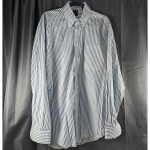 T. Harris Regular Fit Striped Blue/White Cotton Dress Shirt 25 34/35